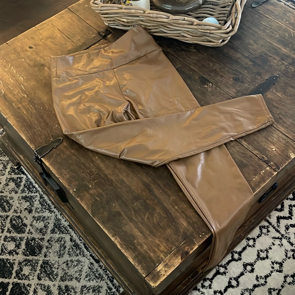 Camel colored pleather leggings